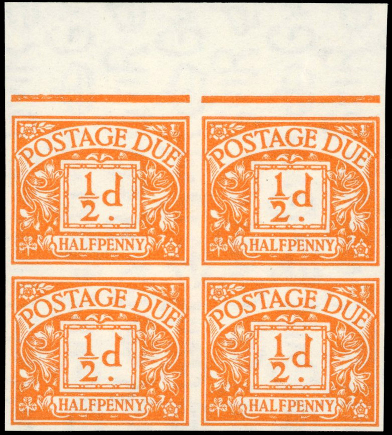 GB SG D35 Postage Due 1951 ½d imprimatur block mint
