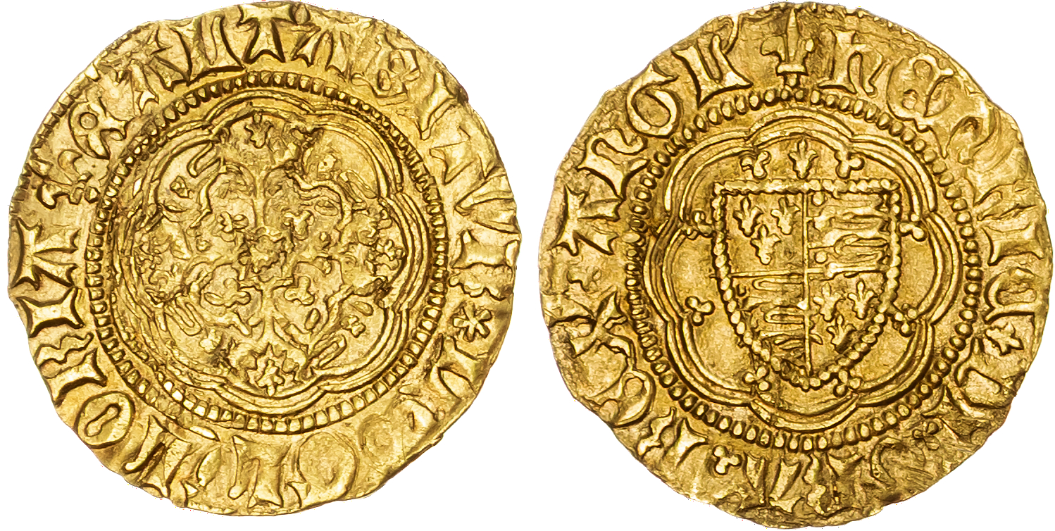 Henry VI (First Reign, 1422-1461) Quarter Noble, annulet issue (c. 1422-1430), London mint, mintmark large lis both sides