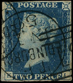 1840 2d Deep blue Pl.1. Used Edinburgh duplex 