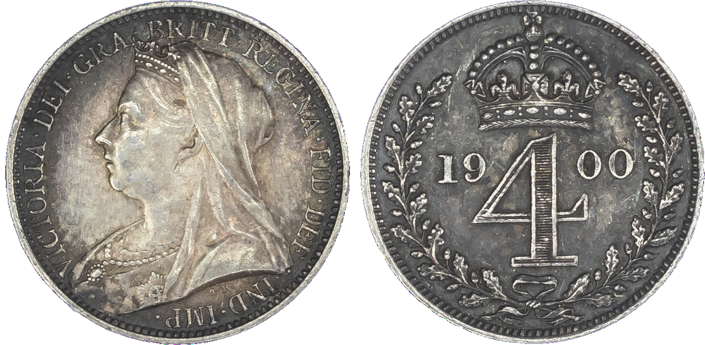 Victoria (1837-1901), Maundy set, 1900, Four, Three, Two and One Penny, each with old head bust left, T.B below truncation