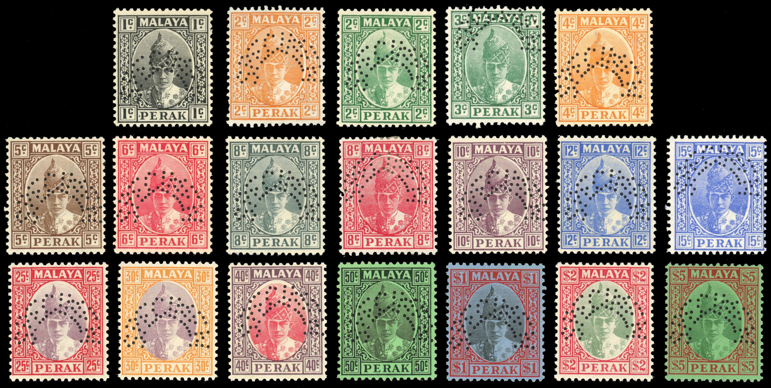 Malaya Perak SG 103s-121s 1938-41 set Specimens