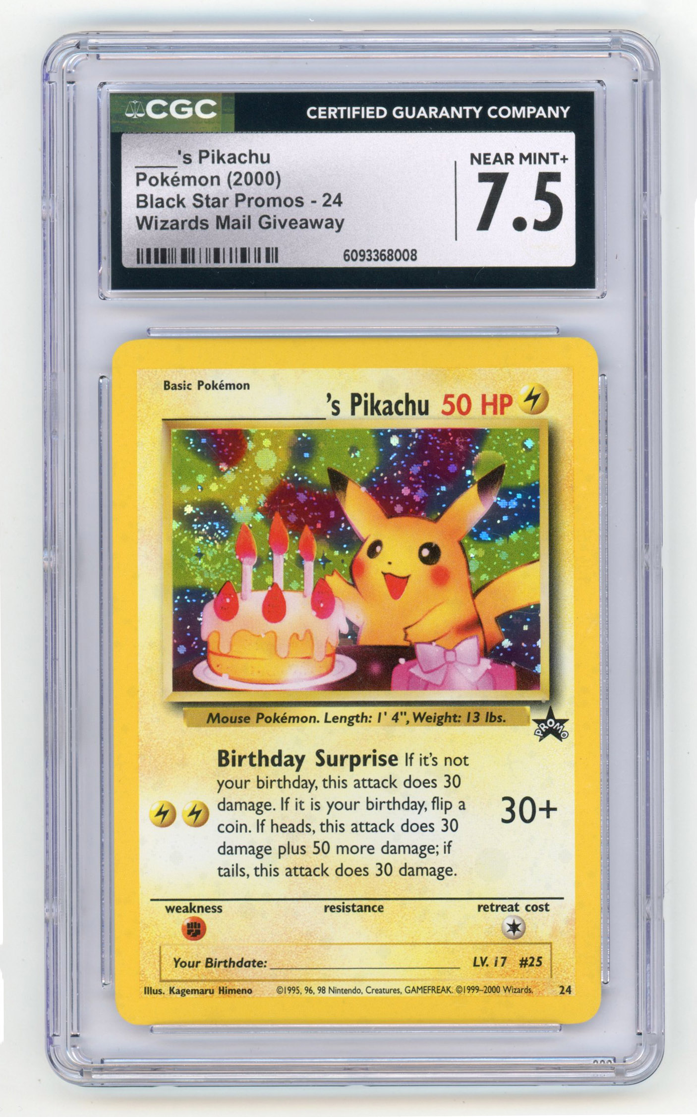 CGC 7.5 Birthday Pikachu #24 Black Star Promo - Wizards Mail Giveaway 