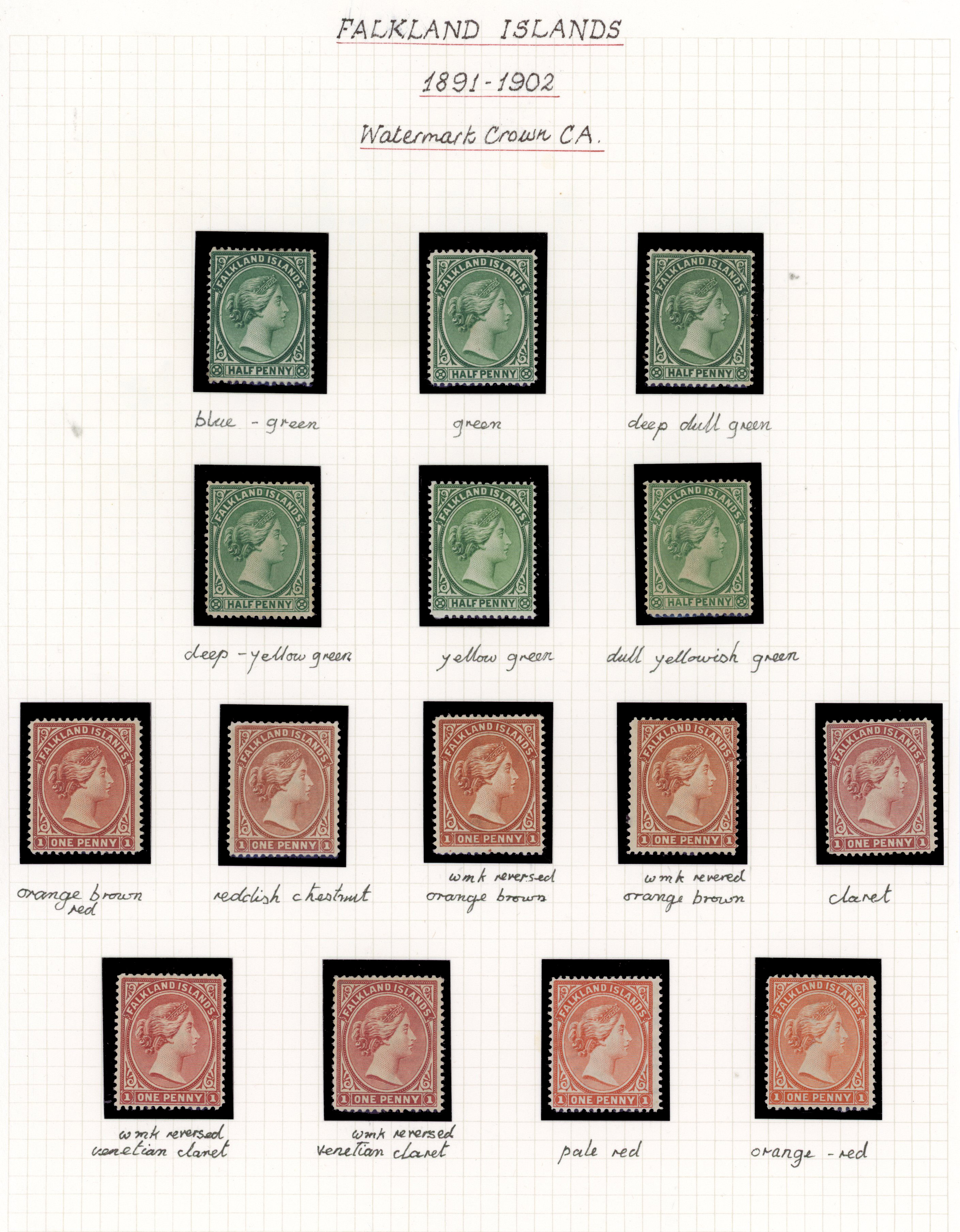 Falkland Islands SG 15/38 1891-1902 mint range
