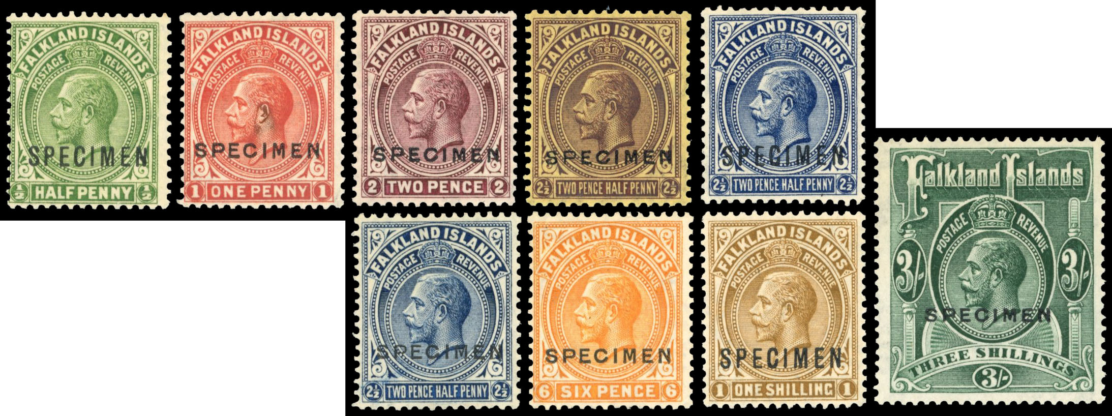 † Falkland Islands SG 73s-80s 1921 Specimen set