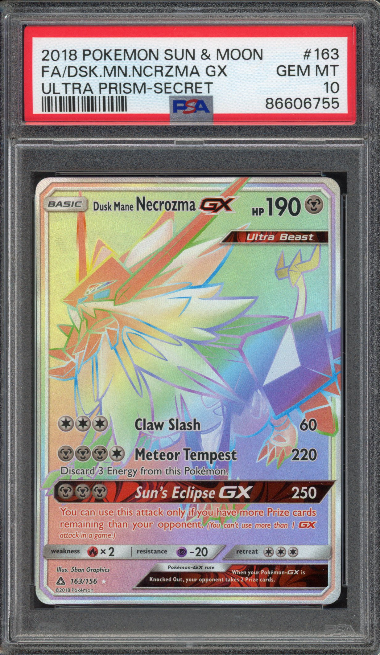 Pokémon TCG - PSA 10 Dusk. Mane Mecrozma GX - Ultra Prism-Secret 2018