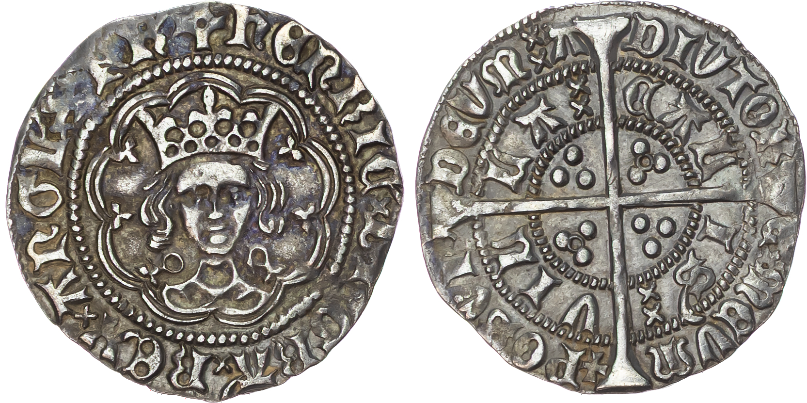 Henry VI (First Reign, 1422‑1461), Annulet Issue (1422‑1430), AR Halfgroat, Calais mint, mm. pierced cross.