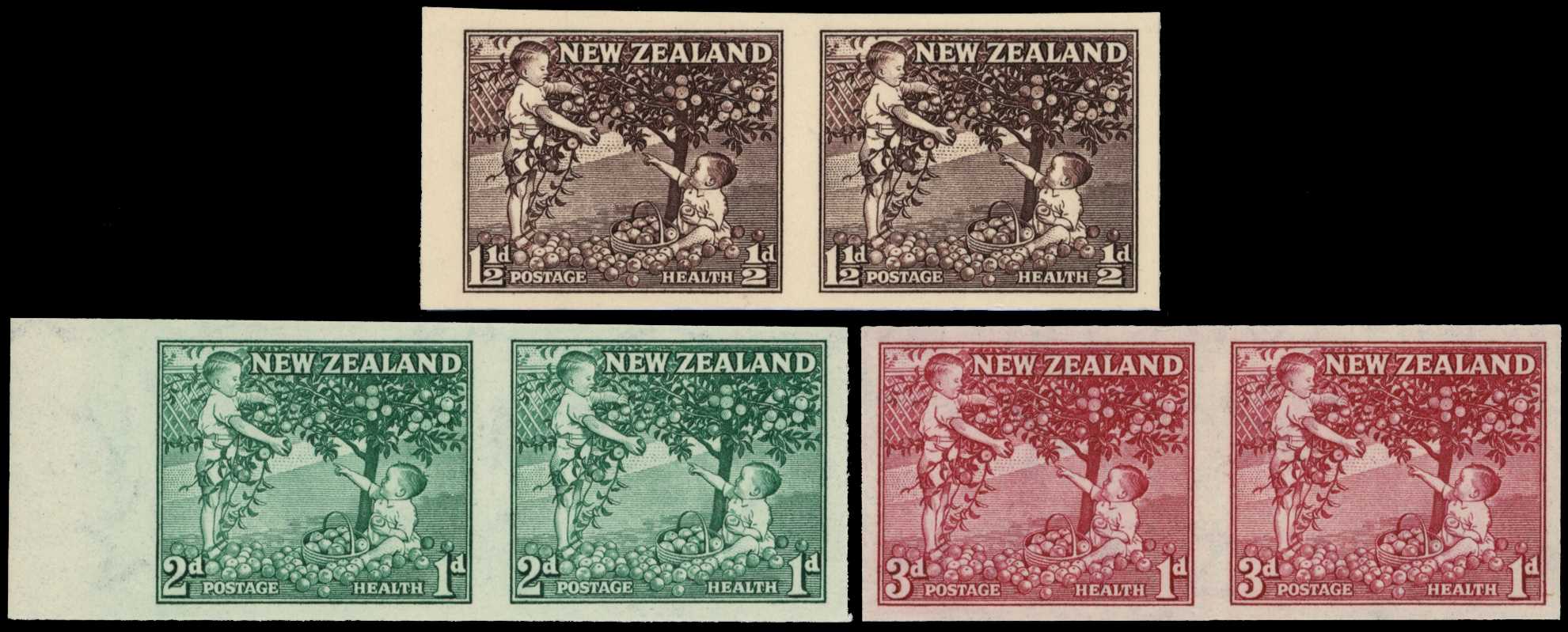 1956 Health trio in horizontal imperforate...