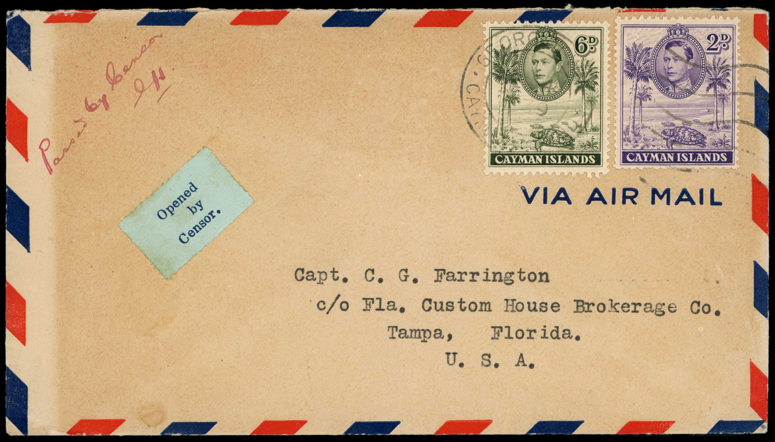 1939 "Passed by Censor" manuscript mark in...