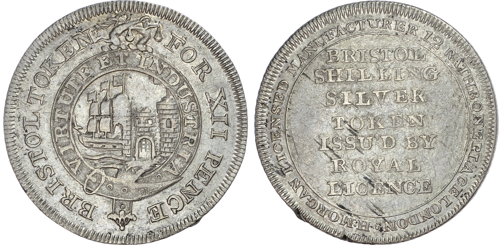 Somersetshire, Bristol. Fras Garratt, Wm Terrell et al, silver shillings (5), brass shilling (1), 1811 (6).