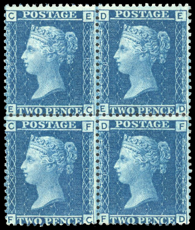 GB SG 45 2d blue Plate 8 mint block of four