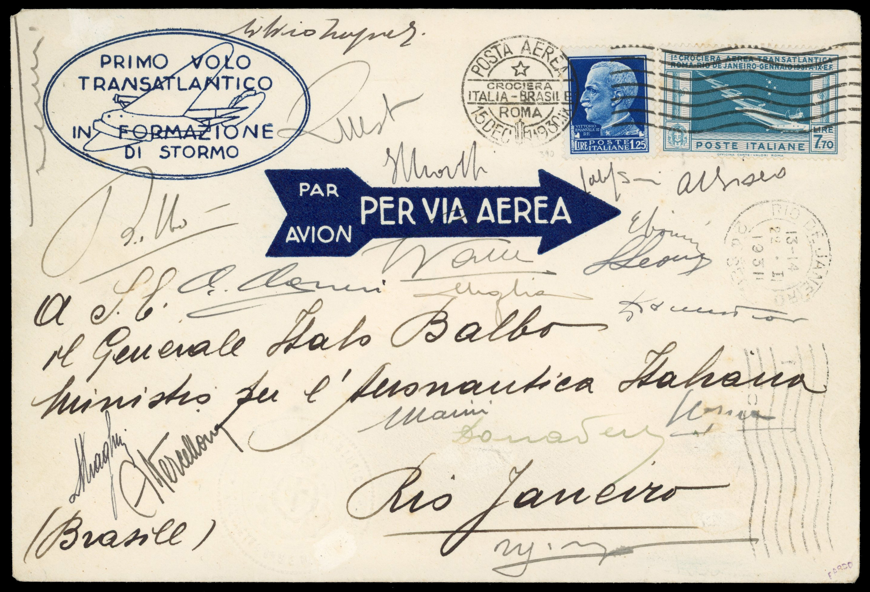 Italy 1930 Balbo transatlantic first flight signed cover