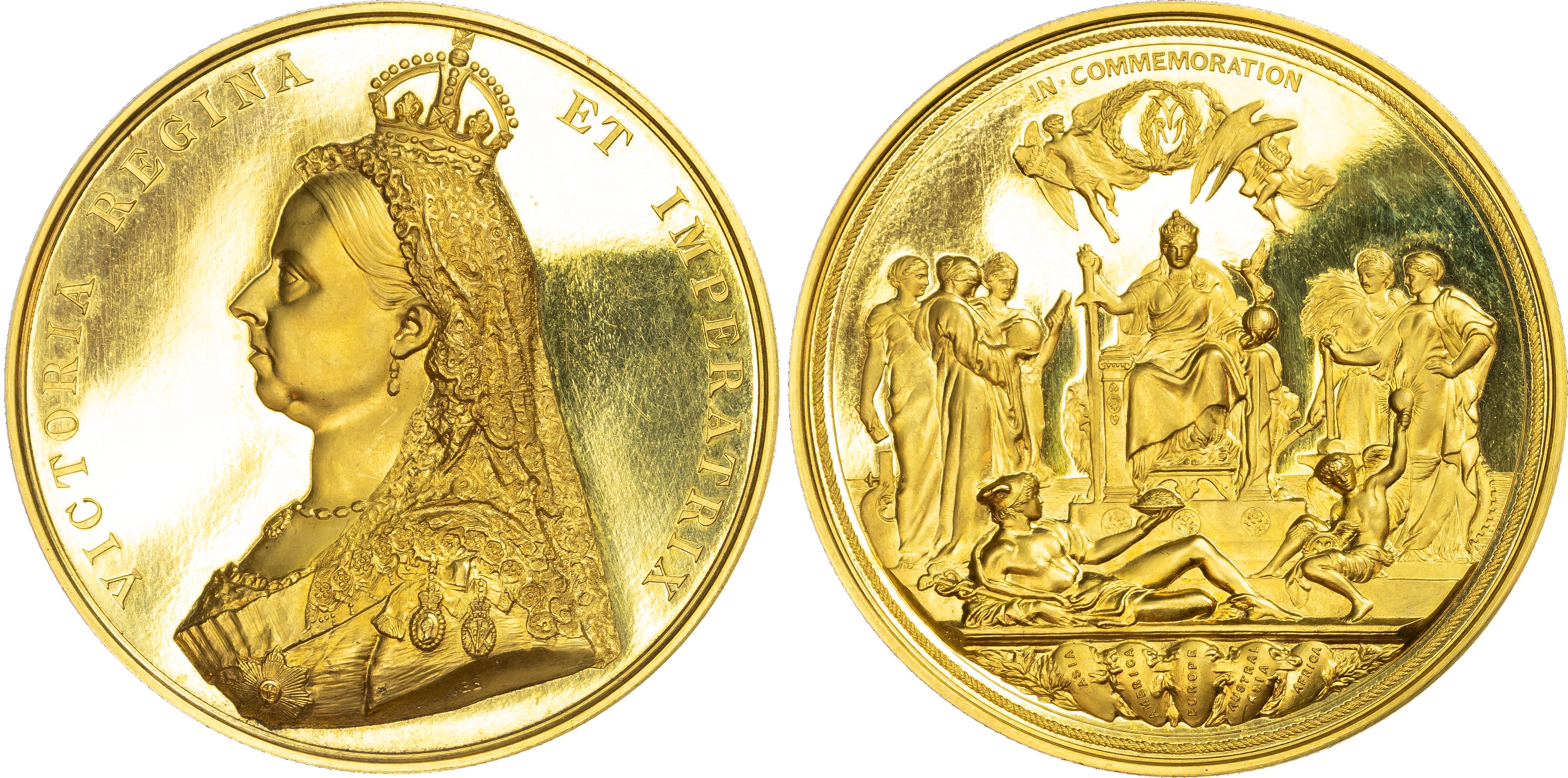 Victoria (1837‑1901), Golden Jubilee, 1887, gold medal (58mm/85.07gm) by J. E. Boehm and F. Leighton.