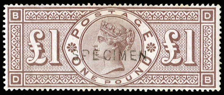 Great Britain 1888 £1 Brown lilac (Wmk. Orbs). Very fine well centred unused o.g. example lettered DB, overprinted…