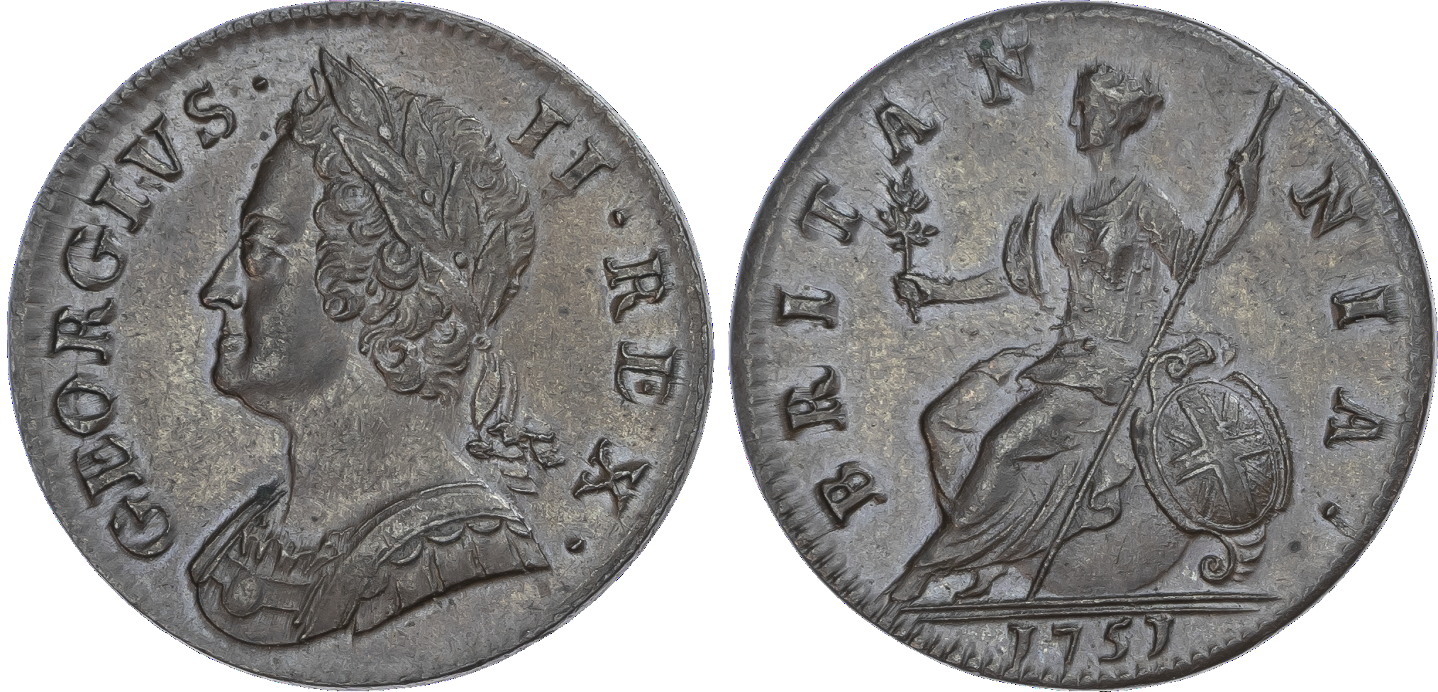 George II (1727‑1760), AE Halfpenny 1751.
