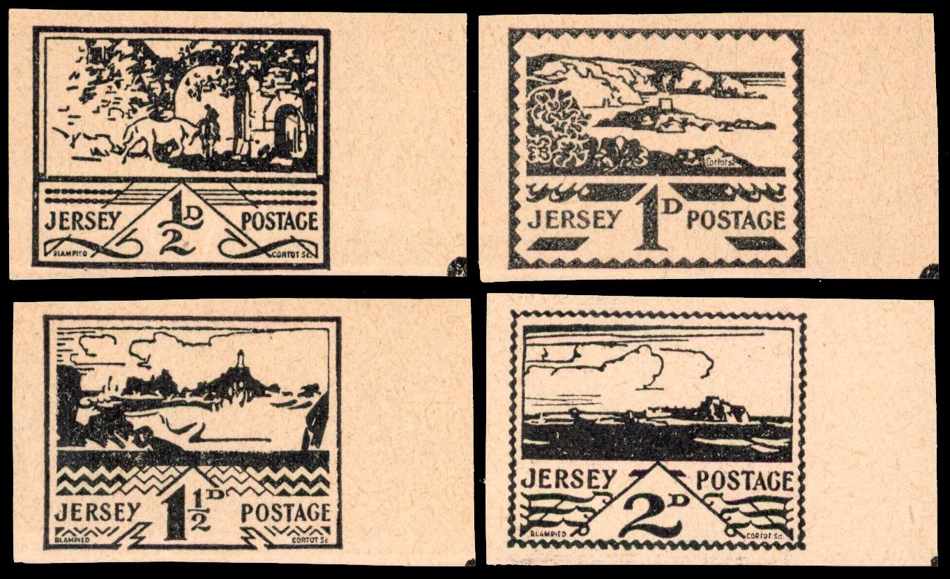 1943 ½d-2d War Occupation proofs. Very fine set of four "Mise en train" imperforate proofs