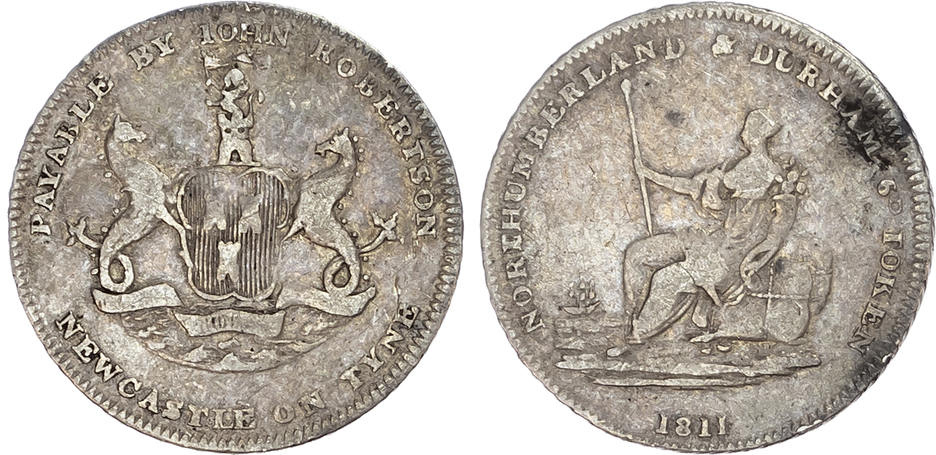 Northumberland, Newcastle-on-Tyne. John Robertson, silver sixpence, 1811. 
