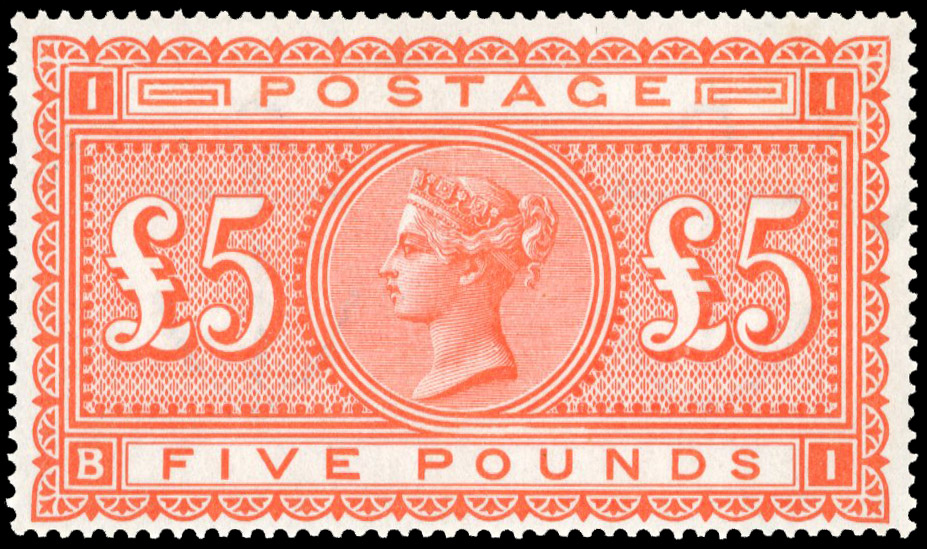 1867-83 Large Anchor, white paper, £5 orange (BI), unmounted original gum