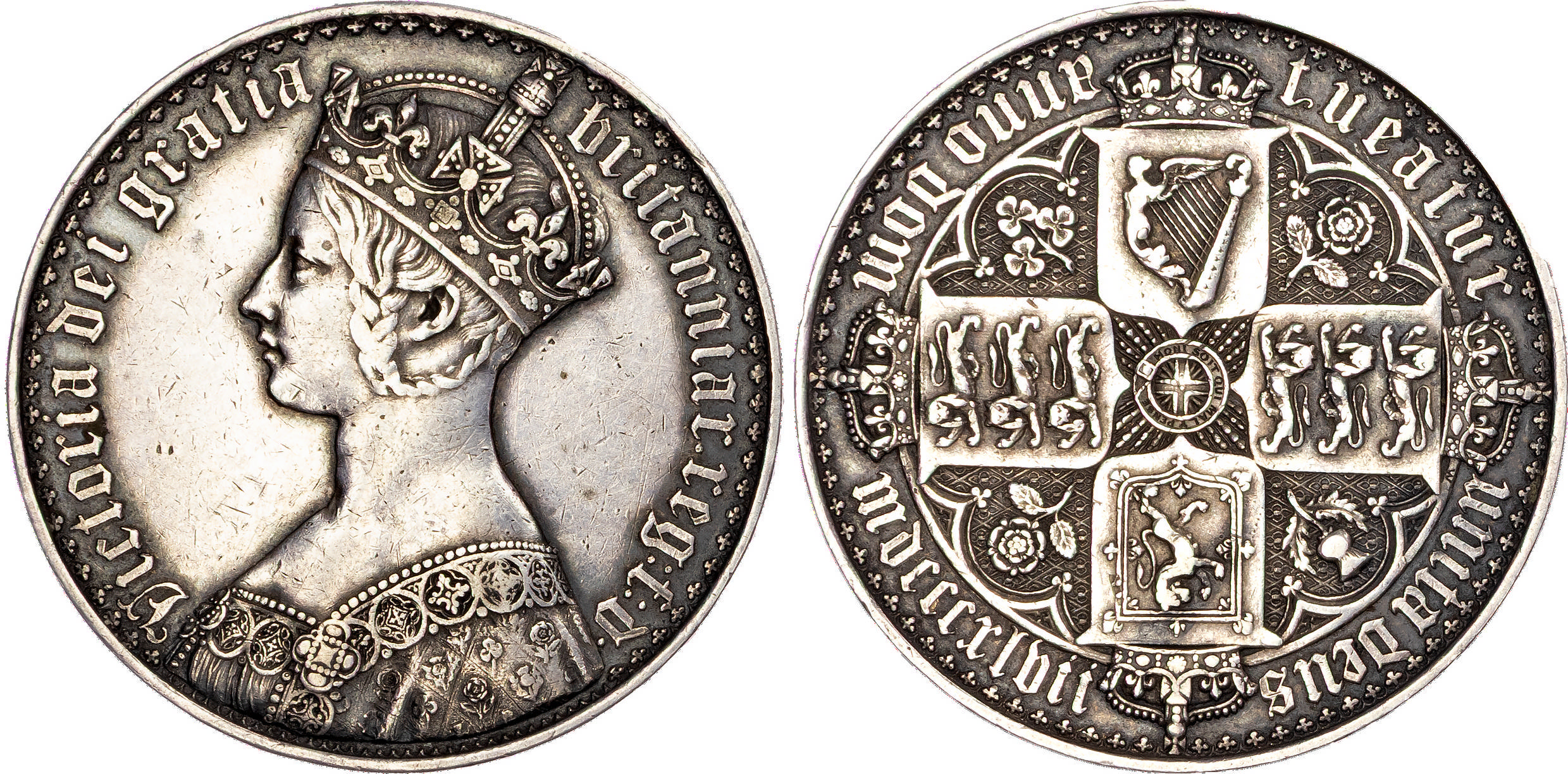 Victoria (1837‐1901), AR Proof 'Gothic' Crown, 1847 mdcccxlvii UNDECIMO.