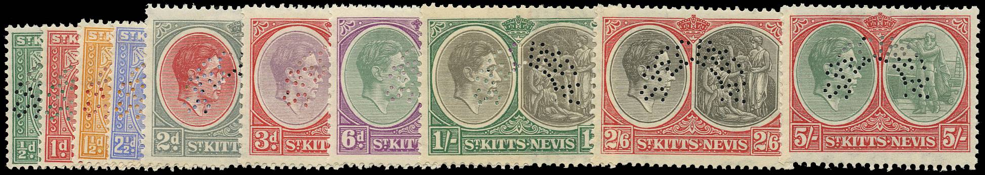 ST KITTS NEVIS 1938 (SPECIMEN) SG68s/77s