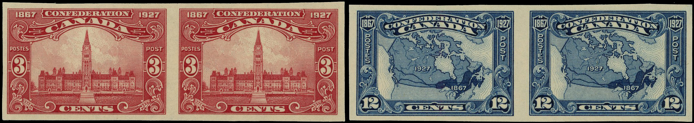 Canada SG 266-70 imperforate pairs mint