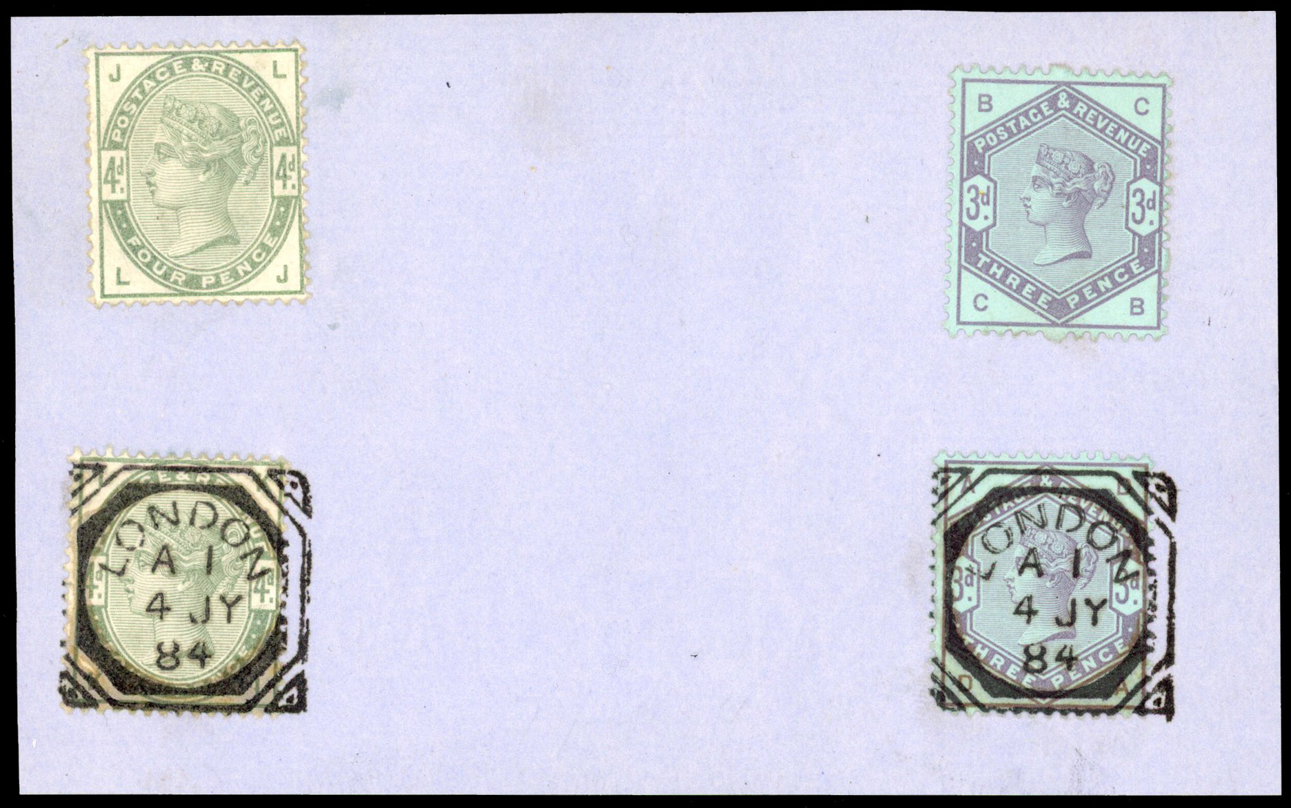 1884 3d & 4d Colour trials.