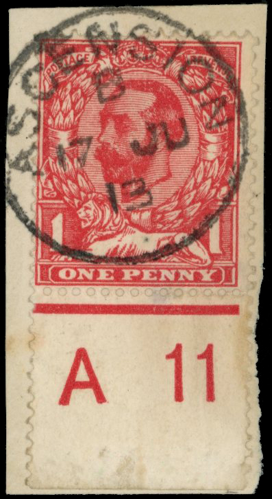 1912 1d scarlet, Downey head, bottom...