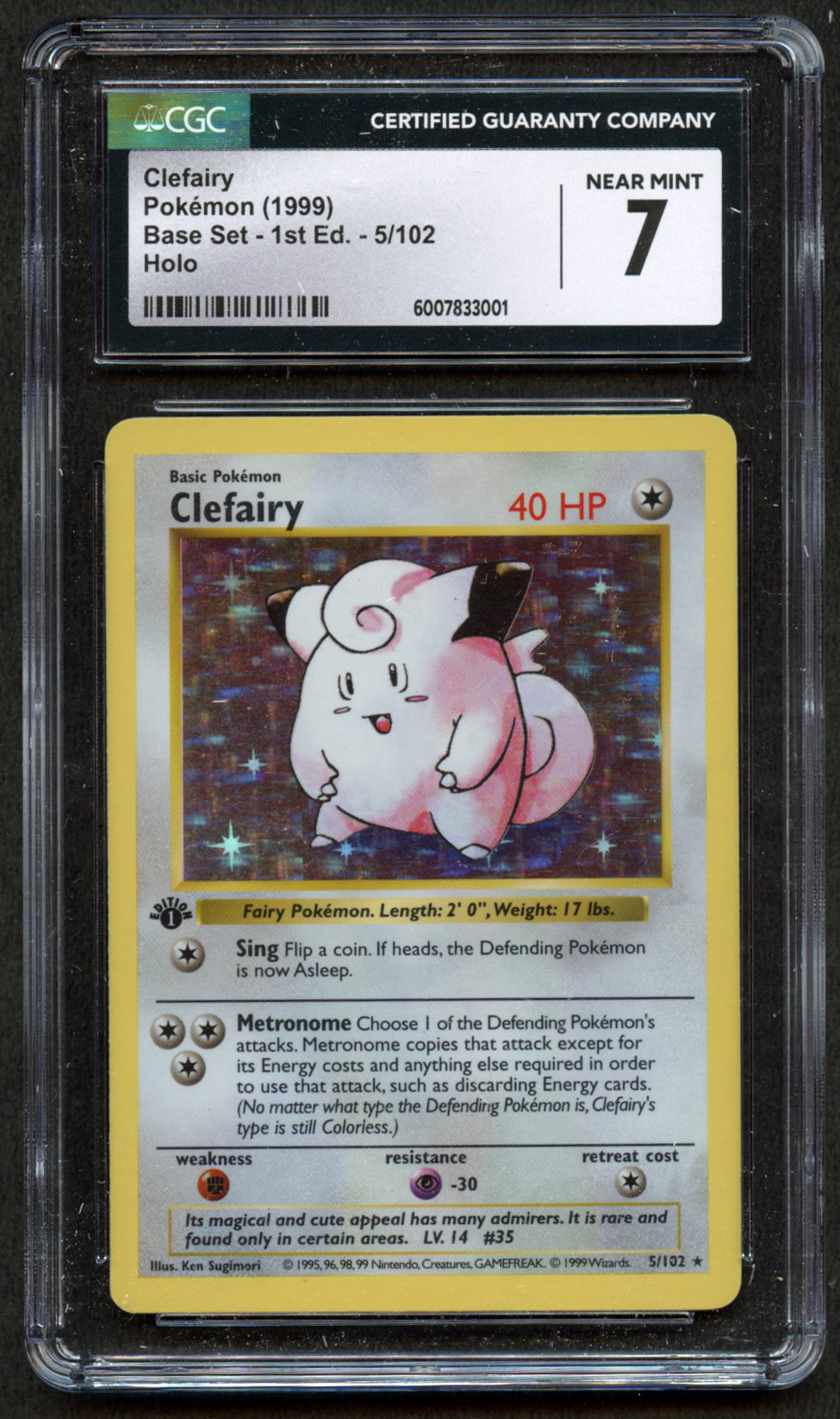 CGC 7 Clefairy - 1st Edition Shadowless Base Set 1999 - 5/102