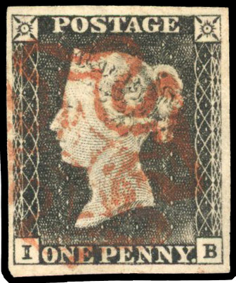 1840 1d grey-black, plate 1A (IB), four margins