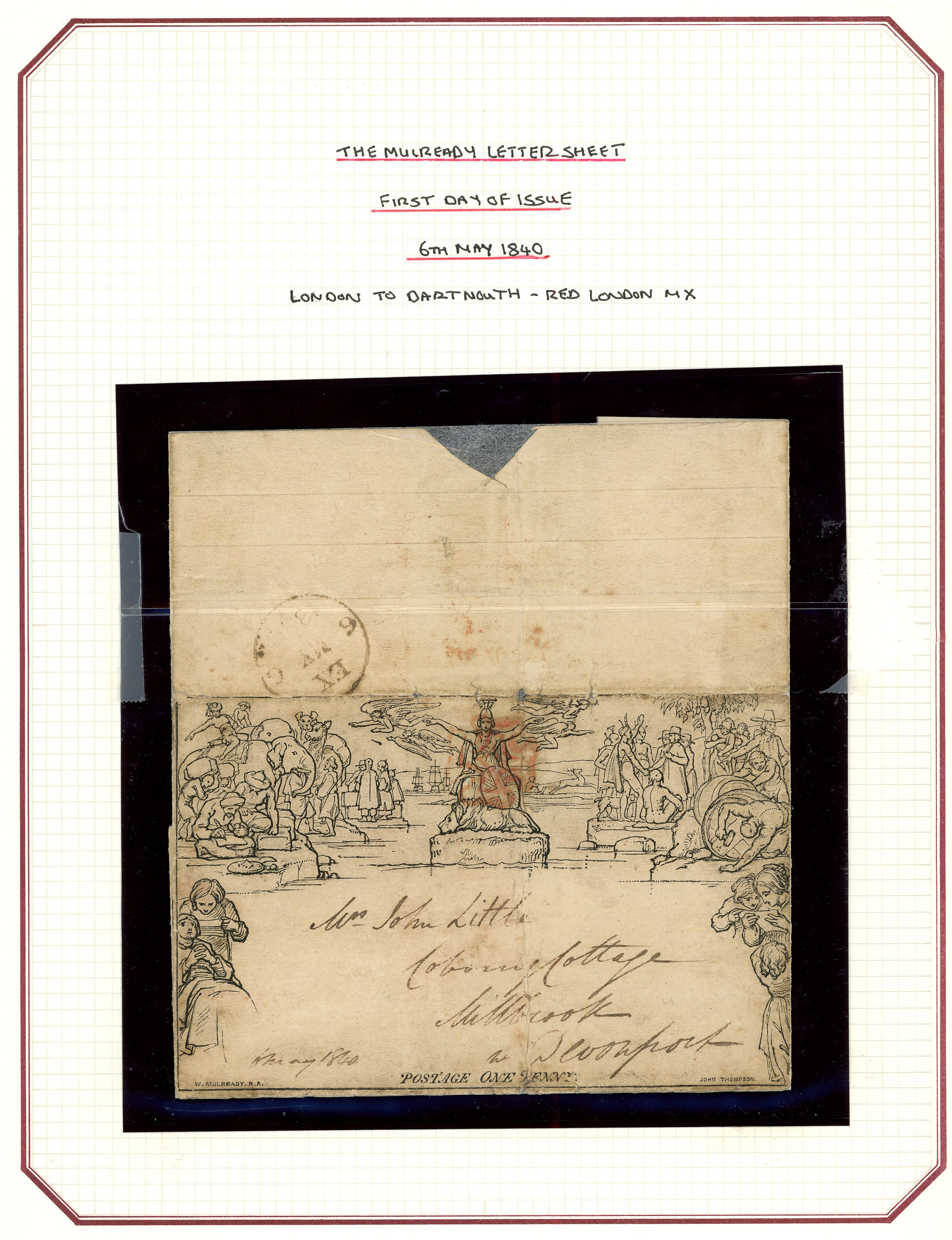 1840 1d Mulready lettersheet, addressed...