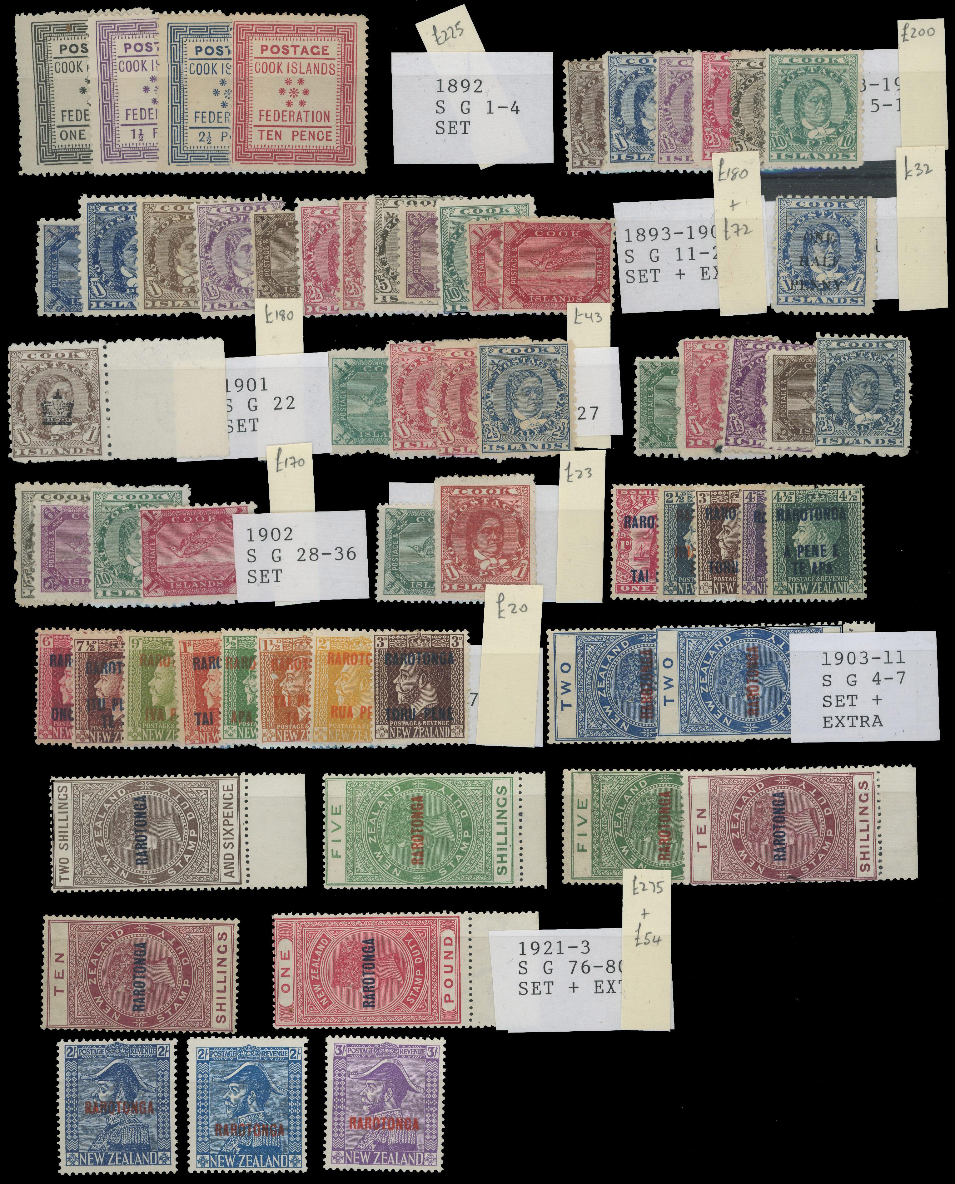 COOK ISLANDS: 1892 to 1926 range on stock card including 1892 to 10d, 1893 to 10d, 1893 to 1s (2), 1901 1d brown, 1902 to 1s,