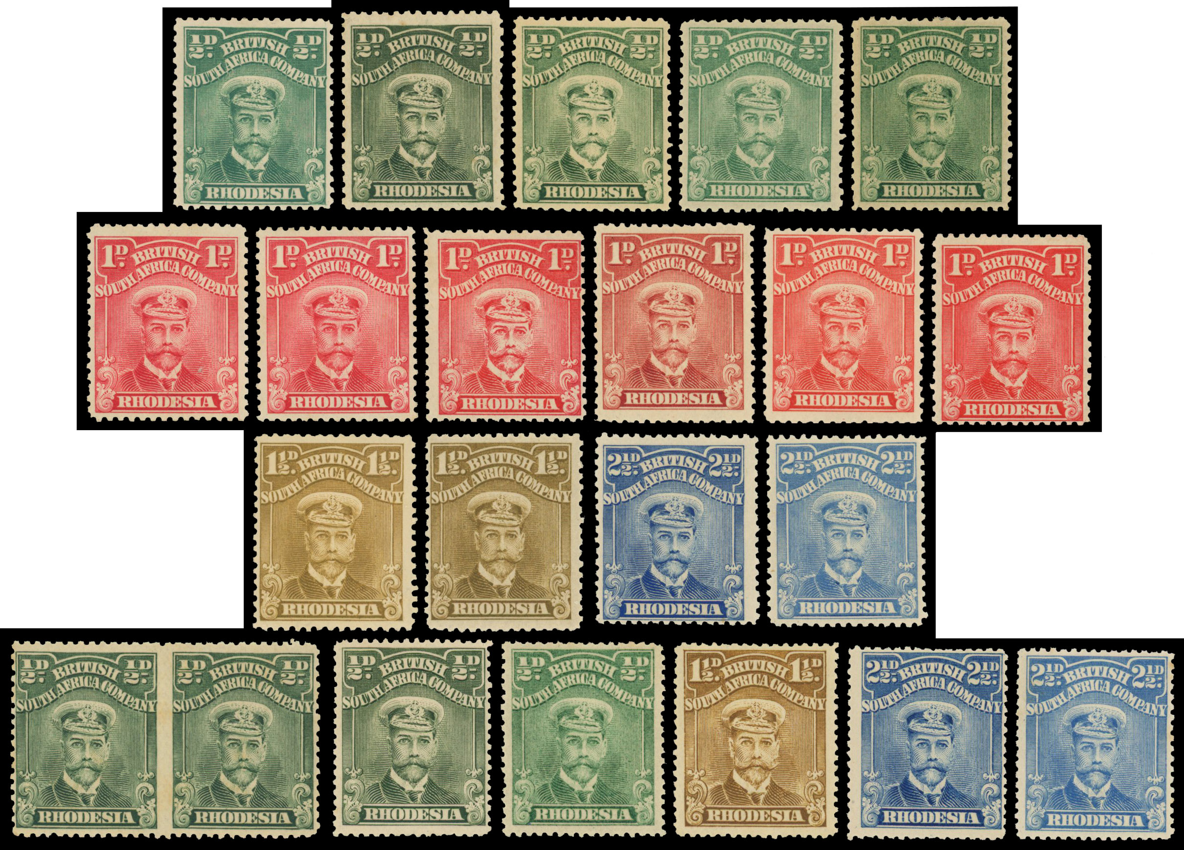Rhodesia 1913-19 ½d to 2½d mint range