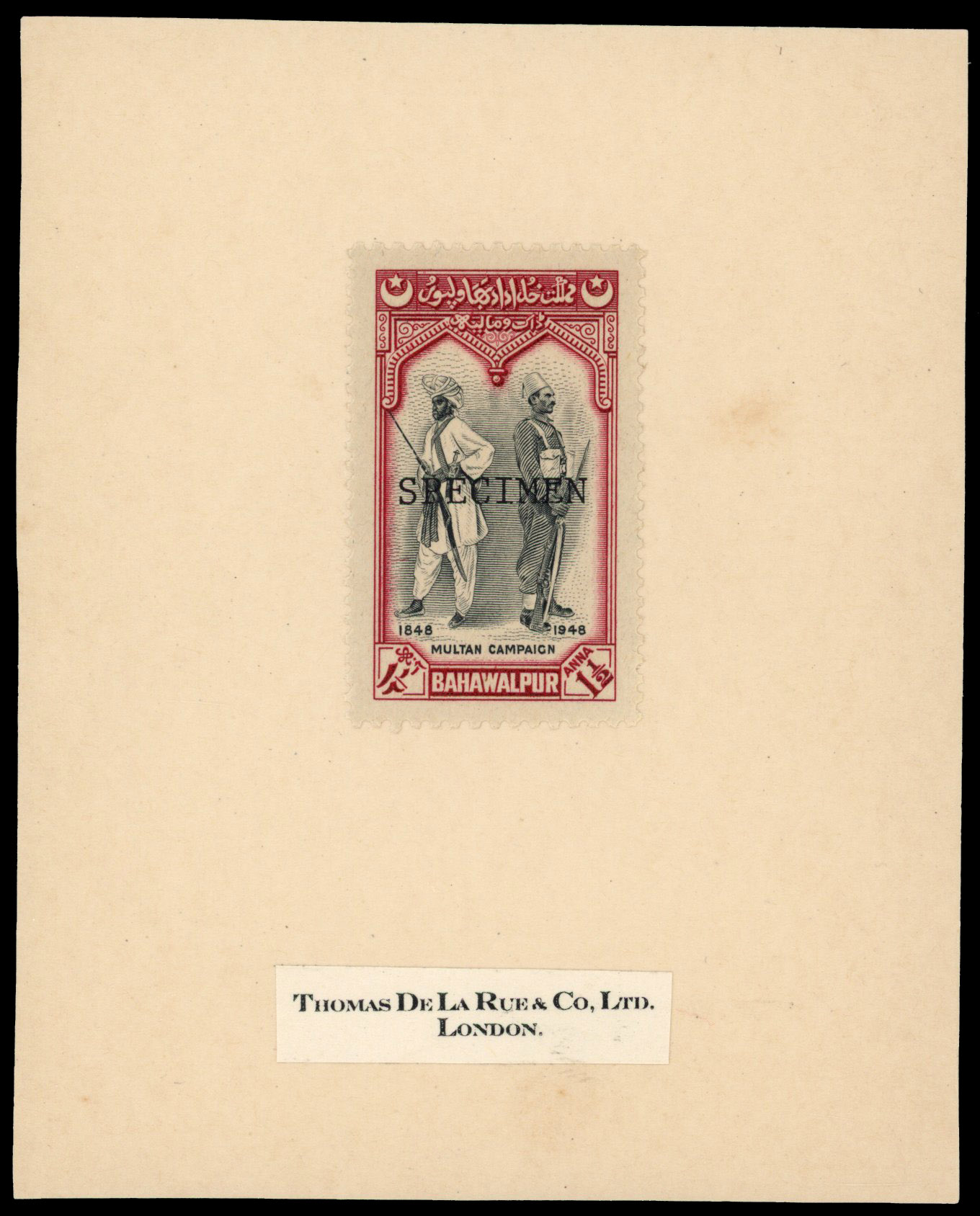 Bahawalpur SG 34 Specimen on DLR card