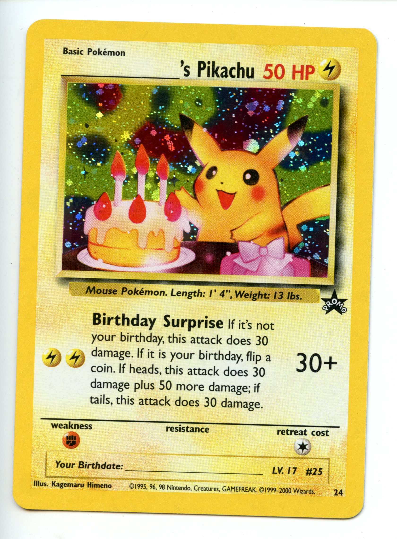Pokemon TCG  - _____'s Pikachu (Birthday Pikachu) HOLO - Black Star Promo - Near Mint