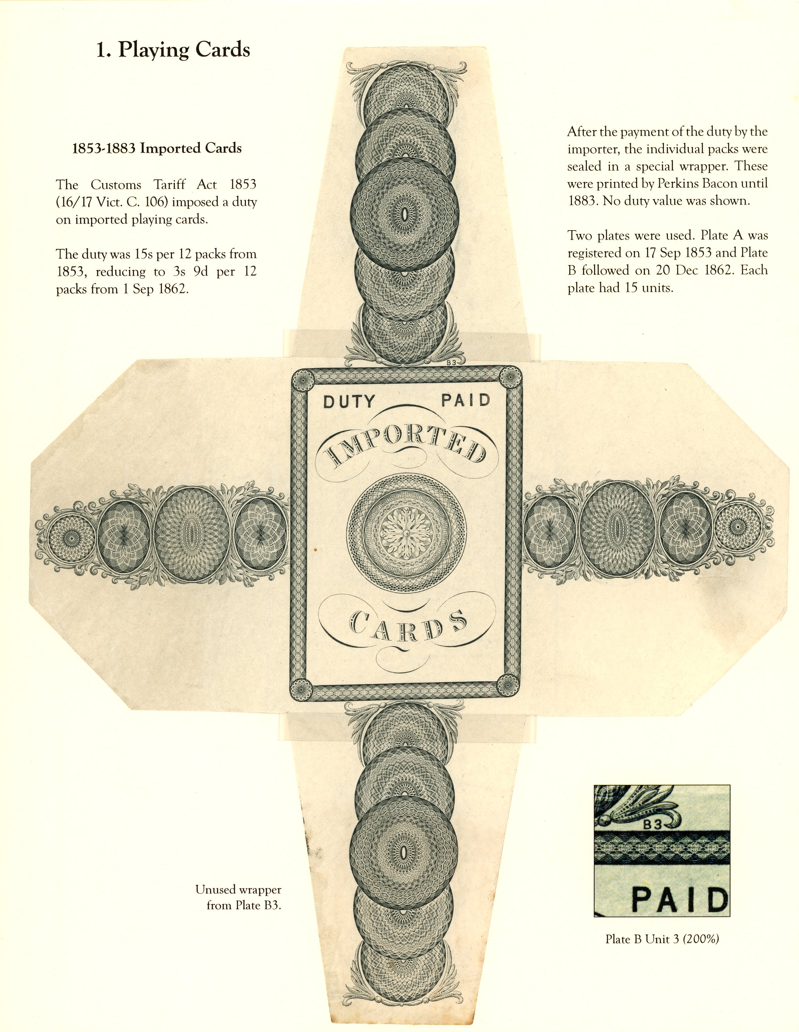 Playing Card Duty: Perkins Bacon 1853 'DUTY PAID'...