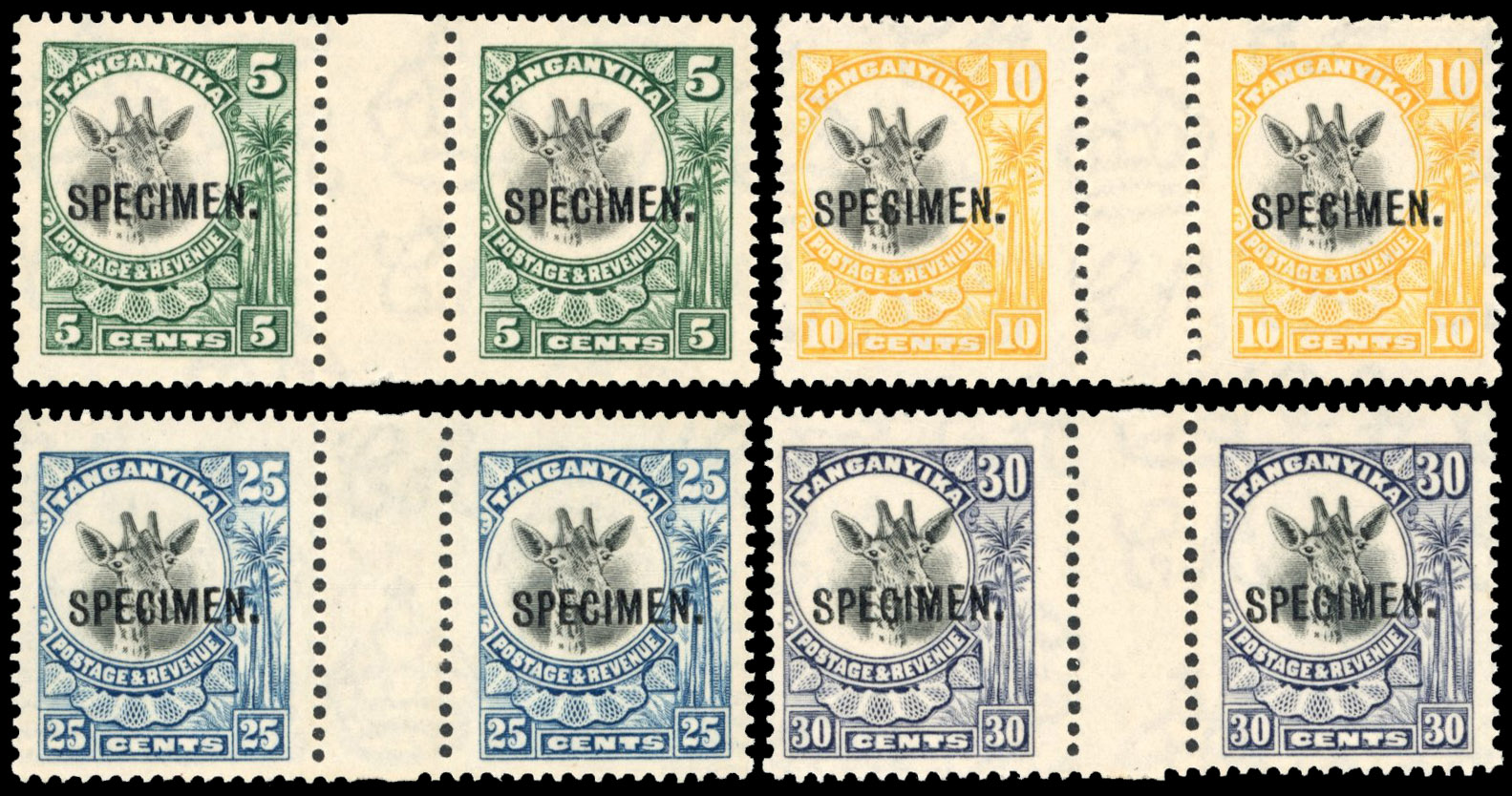 Tanganyika SG 89-92 1925 colour changes Specimen interpanneau pairs