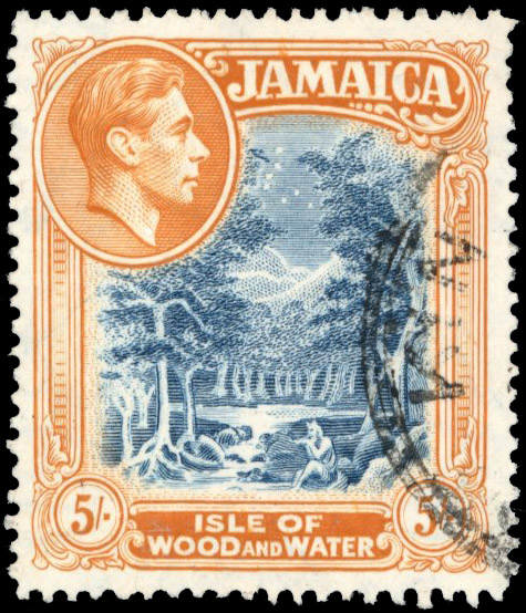 Jamaica SG 132a 1941 5/- line perf used