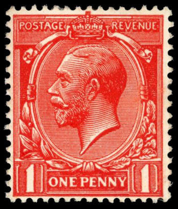 GB: 1912-24 1d intense bright scarlet, mint unmounted o.g. with extraordinary deep intense colour