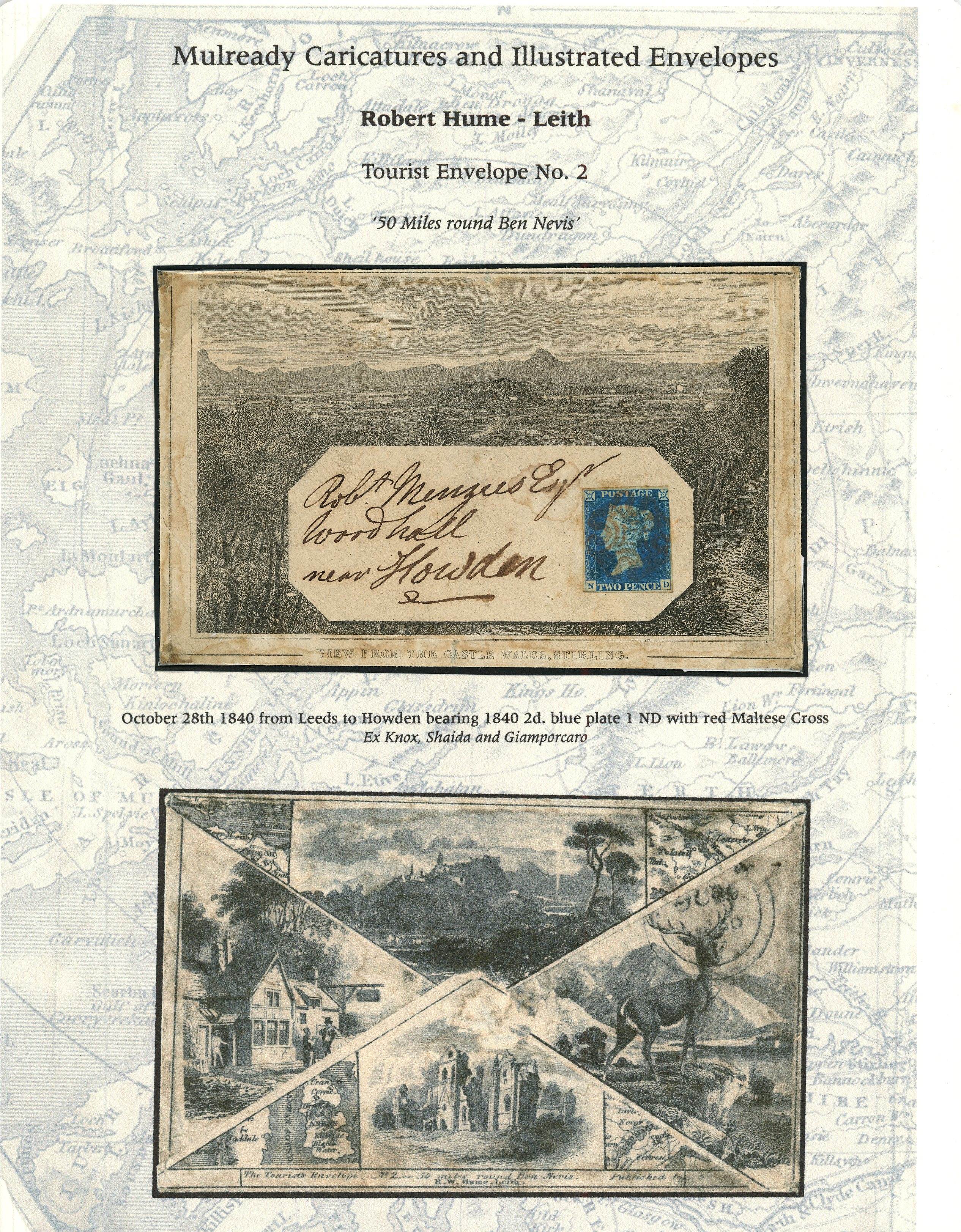 1840 Robert Hume - Leith, Tourist Envelope no.2 sent October 28th 1840 Leeds to Howden bearing 1840 2d...