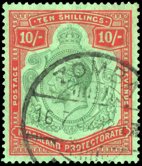 Nyasaland SG 113g 1927 10/- used