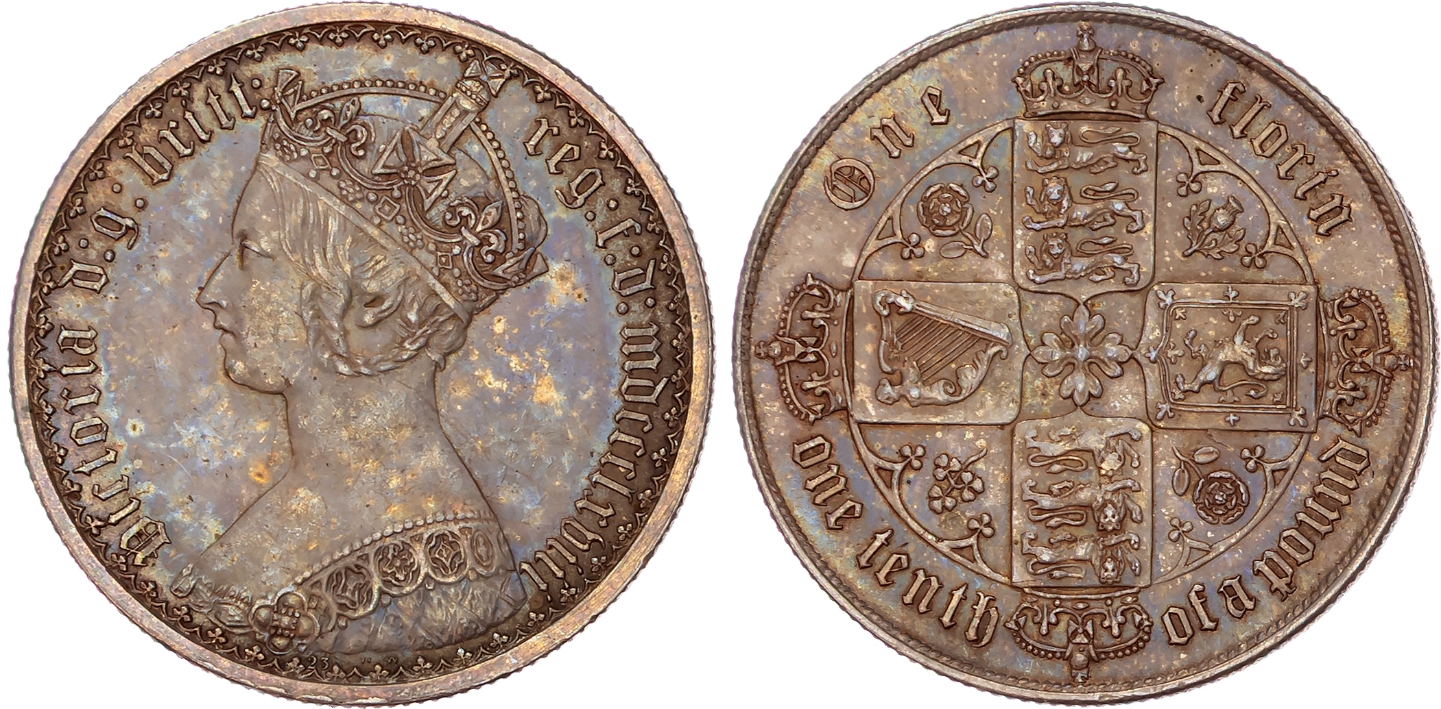 Victoria (1837-1901), Young Head Coinage (1838-1887), AR ‘Gothic’ Florin, 1868, mdccclxviii, type B³.