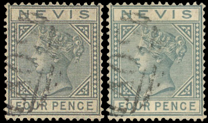 Nevis SG 31a 1884 4d grey detached triangle used