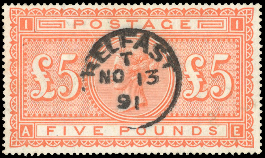 GB 1867-83 £5 orange on white paper, used, SG 137