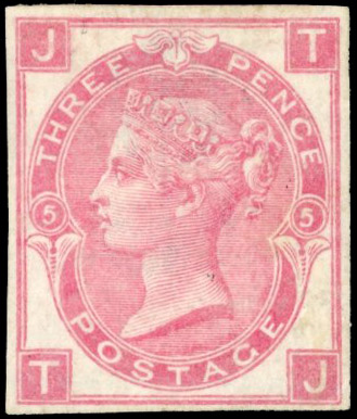 Great Britain 1867-80 3d Rose Pl.5 (TJ) imperforate example SG 103a