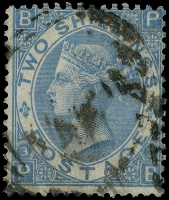 1868 2/- pale blue Plate 3 (BP), ''Abnormal''...