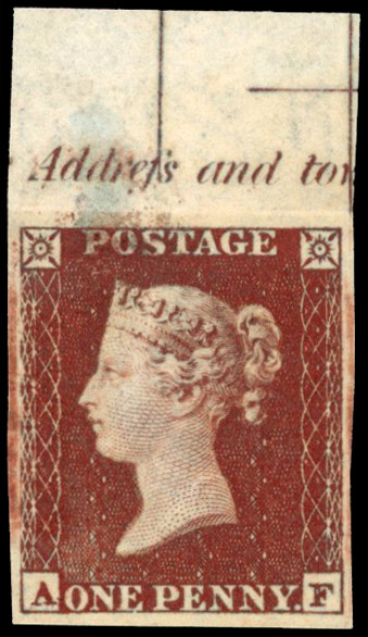 GB 1854 1d red-brown Plate 199, imperforate imprimatur, Spec. C1var