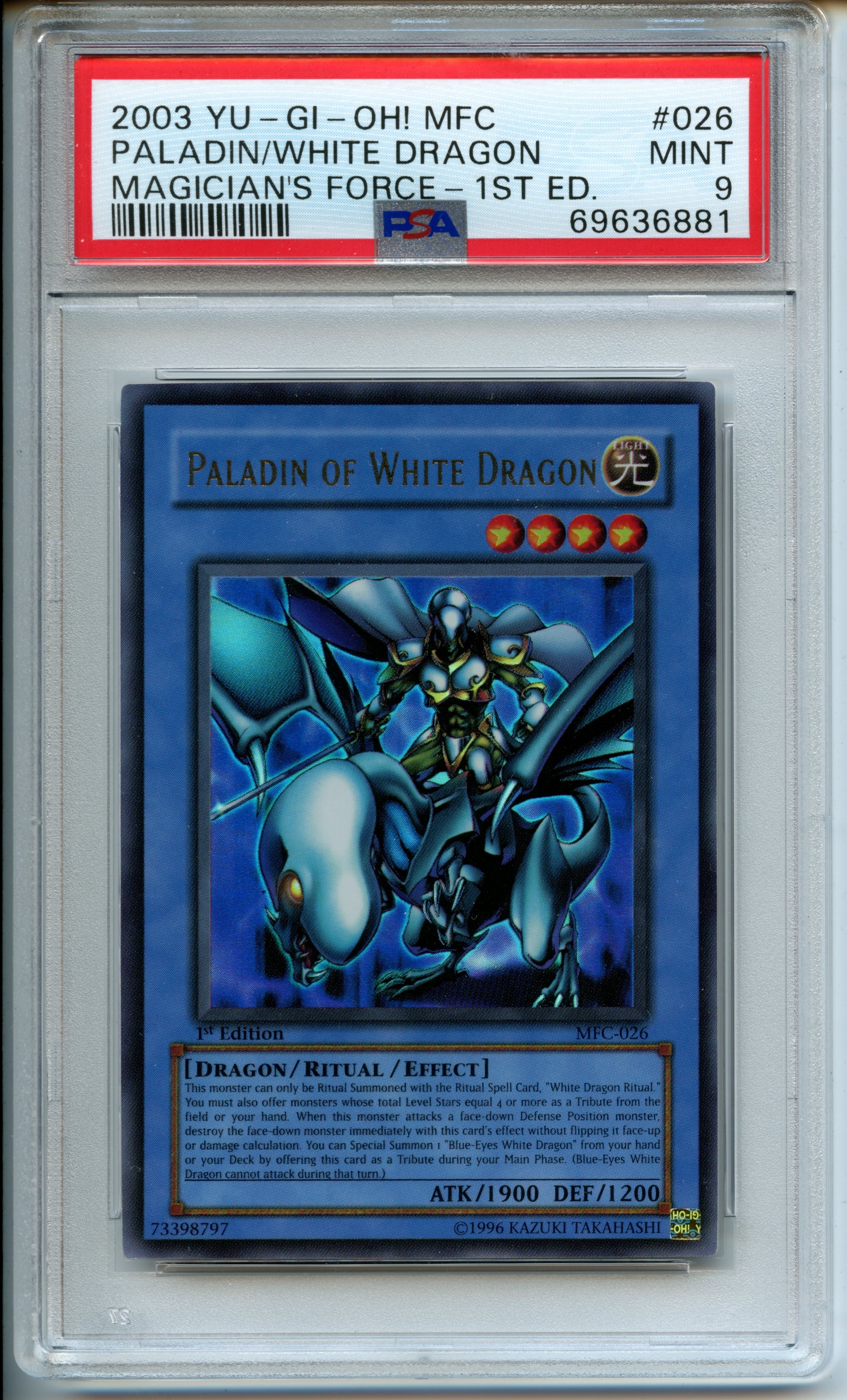 Yu-Gi-Oh! - Paladin of White Dragon  1st Edition - Magician's Force  - PSA 9 