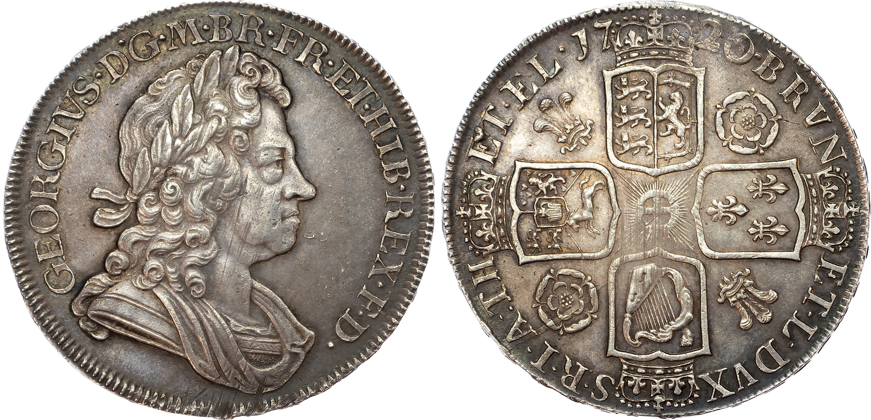 George I (1714-27), Crown, 1720/18. Laureate and draped bust right