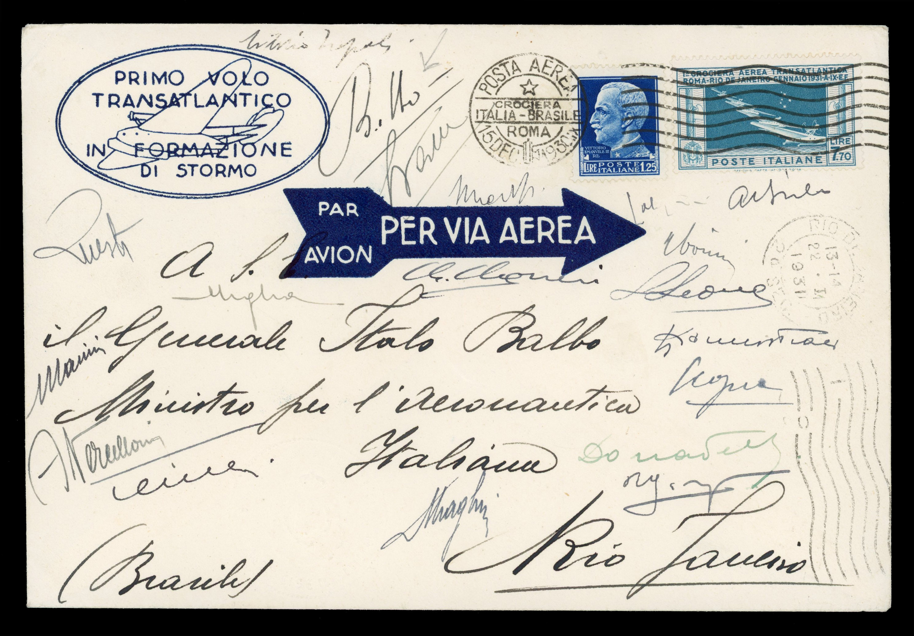 Italya 1930 Balbo Mass Formation flight signed cover to Brazil