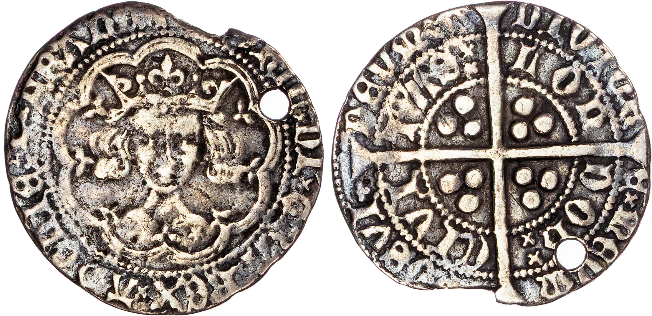 Group of hammered coins from Edward I (1272-1307) to Edward IV (1461-1470; 1471-1483) [6].