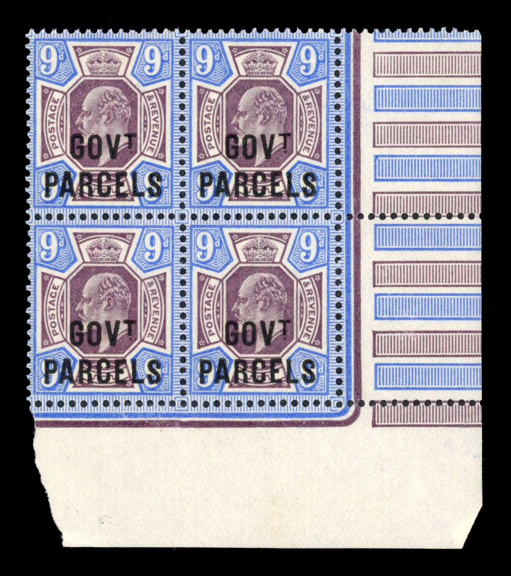 GB Government Parcels 1902 9d block mint